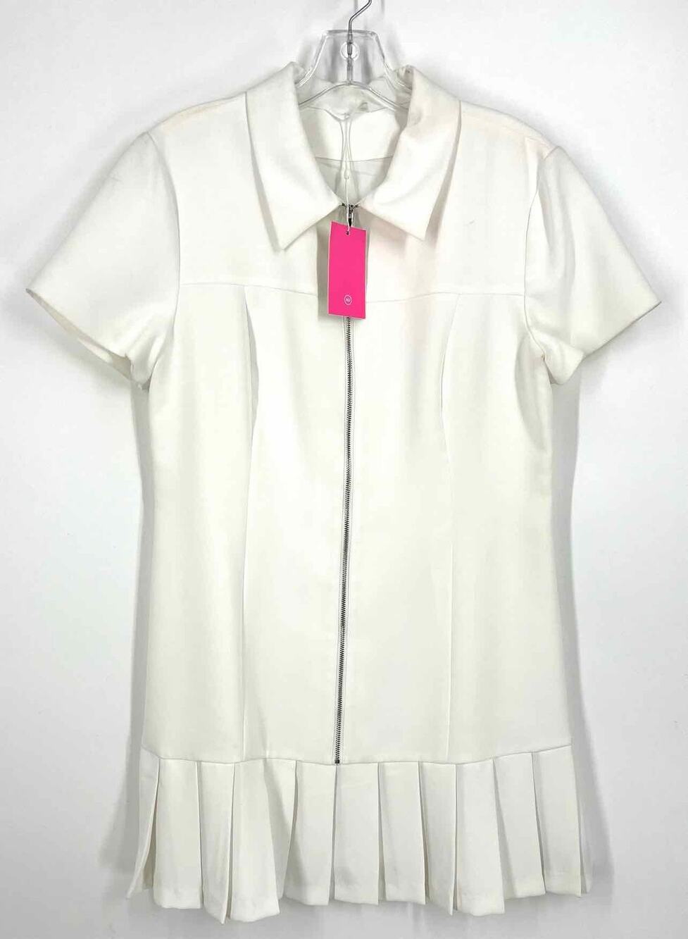 Amanda Uprichard Size L White/Silver Zipper Pleated NEW Designer Dress